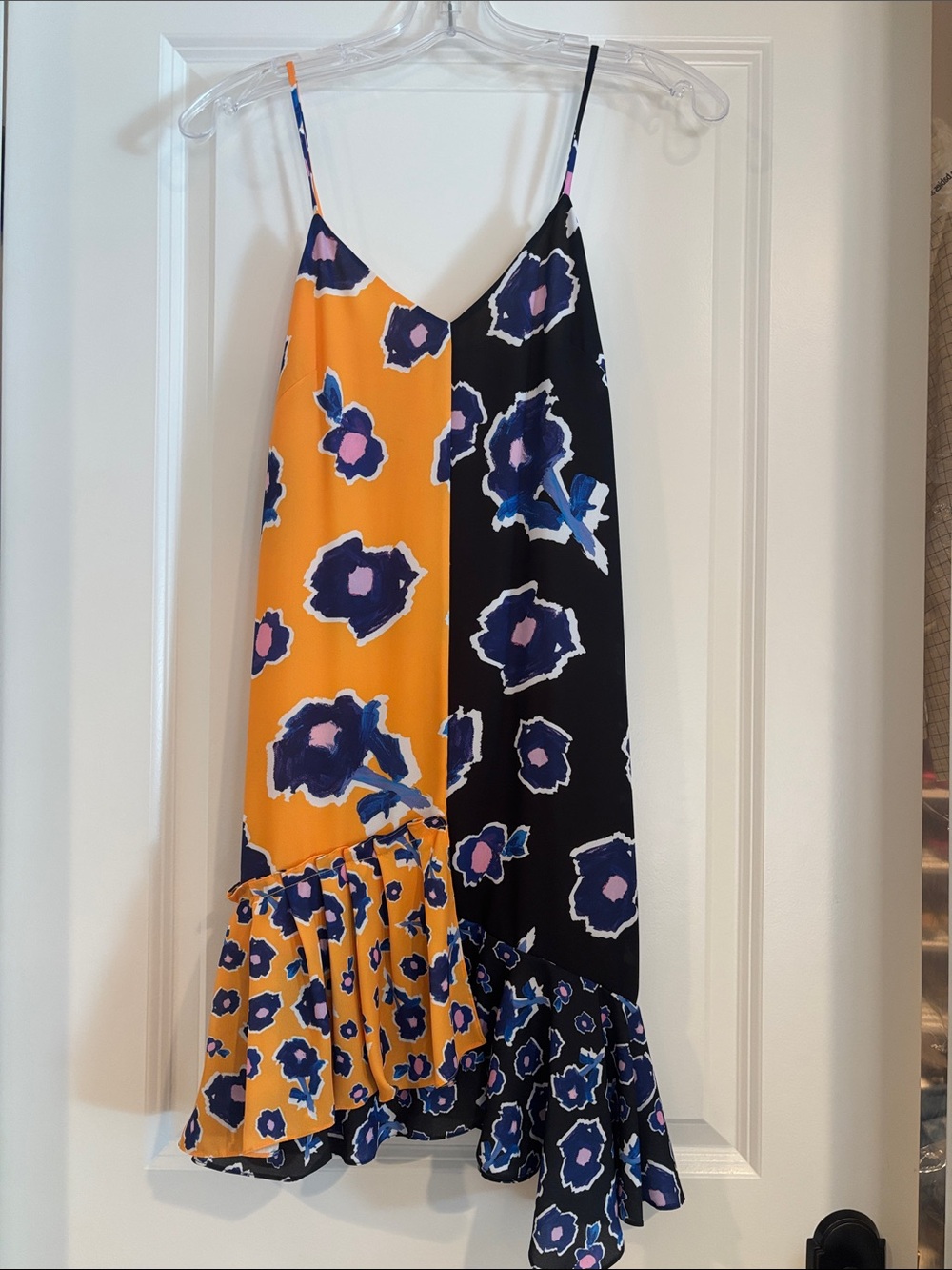 Asymmetrical Floral Slip Dress in Yellow and Black